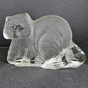 Vintage Viking Glass Clear Crystal Satin Raccoon Figurine Paperweight Bookend
